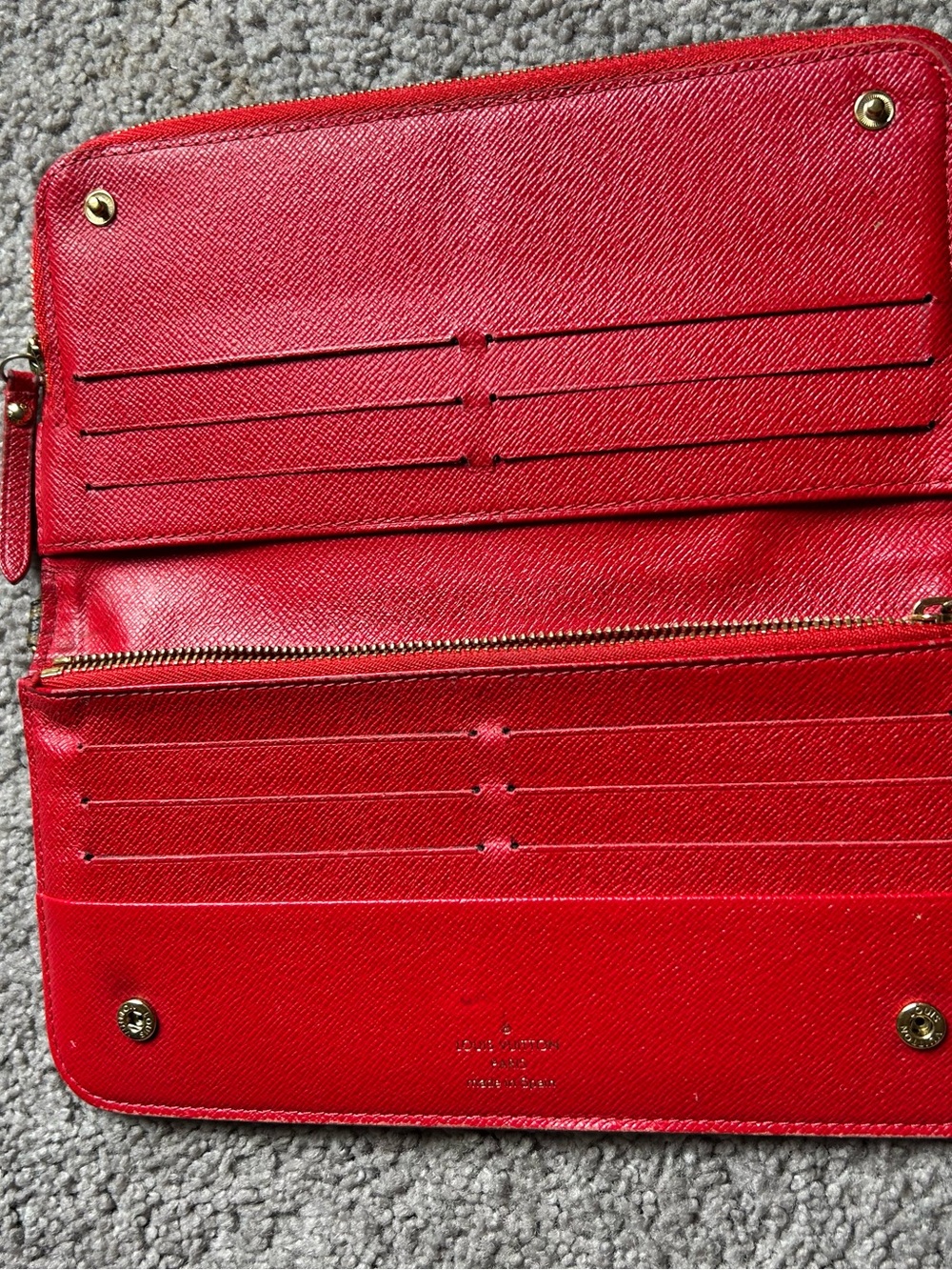 Louis Vuitton Monogram Zip-Around Wallet in Brown with Gold Print and Red Accent - Picture 14 of 15